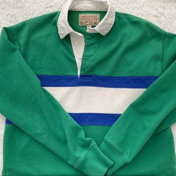 ABERCROMBIE - green, blue, and white rugby sweater - Picture 4 of 6